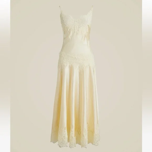 NWT J. Crew Collection Lace Trim Slip Dress in Textured Satin - Picture 4 of 4